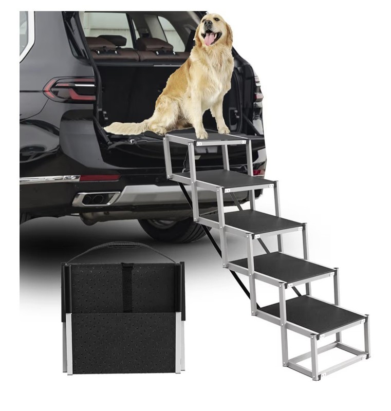 Dog Stair for Cars 5-step Folding Dog Steps Aluminum Loads up to 150 lbs
