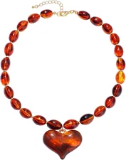 Acrylic Beaded Chunky Heart Necklace Statement Necklace Puffy Heart Pendent Neck