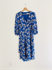 Eliza J Blue Floral Faux Wrap Tiered Midi Dress 6