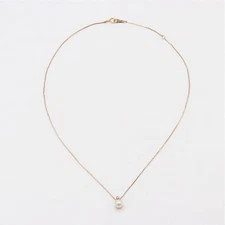 Agate Single Pearl Diamond K10 0.01ct Necklace Venetian Chain agete From Japan