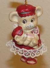 VTG Jasco Caring Critter Chimers Bell Mama Mouse Baby Bisque Porcelain Christmas
