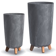 Tall Slim Concrete Look Plastic Planter Flower Soil Pot Indoor Outdoor With Legs