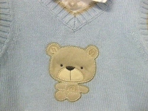 3 piezas First Moments Azul Liso Oso de Peluche Chaleco Pantalones Tejidos Top 6 mos Nuevo - Imagen 3 de 7