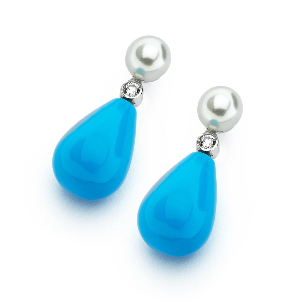 Custom Turquoise Pearl Dangling Earrings in 925 Sterling Silver for Women