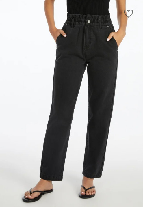 JustFab 'Davi' High-Waisted Paperbag Black Washed Jeans 31