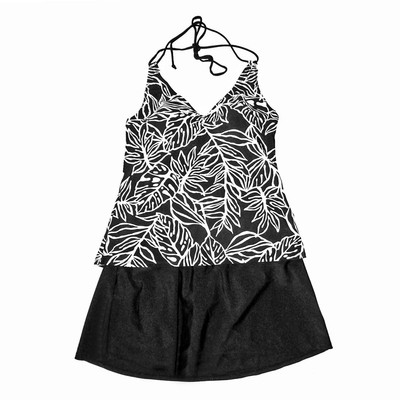 Costa del Sol, Black & White Top with Black Skirt One Piece Swimdress, size 16
