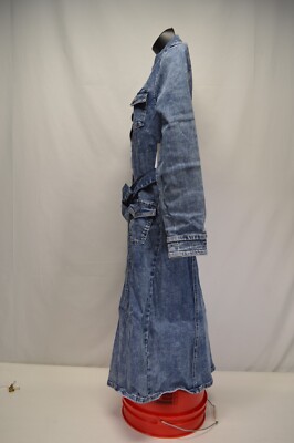 NWT Wash Lab Tie Waist Long Sleeve Cargo Denim Midi Shirt Dress Size Small  | eBay