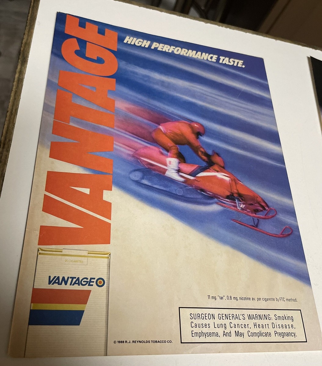 1988 Vantage Cigarettes Snow Mobile Hi-Speed Colorful Vintage Print Ad Full Pg