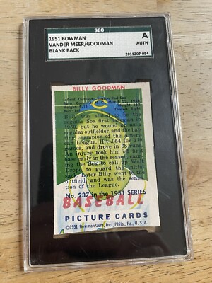Vander Meer Goodman 1951 Blank Back SGC Certified Autograph Card !!