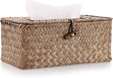 Sumnacon Tissue Box Cover Rectangle Seagrass Medium, Coffee 