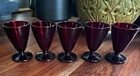 Vintage Anchor Hocking Royal Ruby Footed 3 3/8" Wine / Cordial Glasses s/ 5
