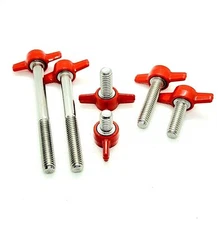 5/16" Thumb Screw T Bolts with Red Butterfly Tee Wing Clamping Knob Stainless