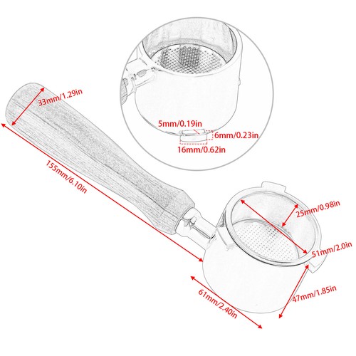 51mm Espresso Naked Bottomless Portafilter Wood Handle For Delonghi With Basket - Picture 2 of 11
