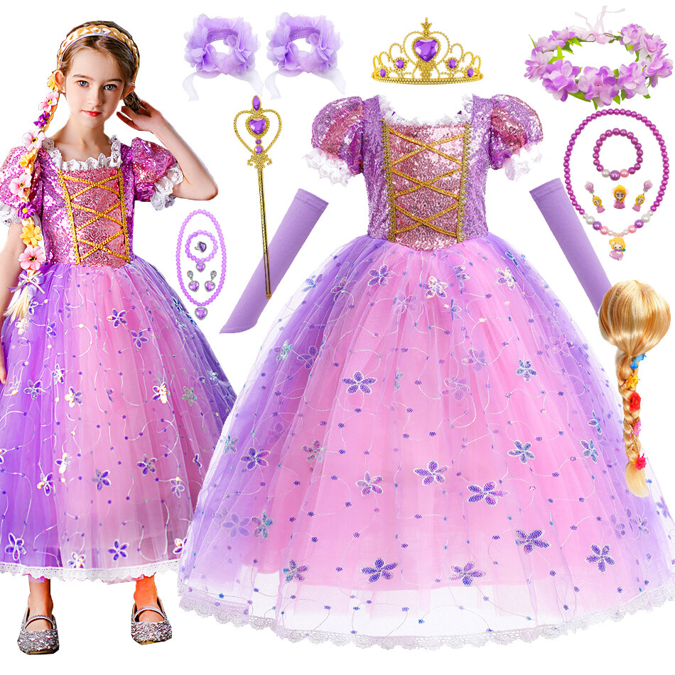 open lace back dress Rapunzel Dress Tangled Cos Pink Dress for Women Halloween Cosplay Wome –  Cosplayrr main image 0