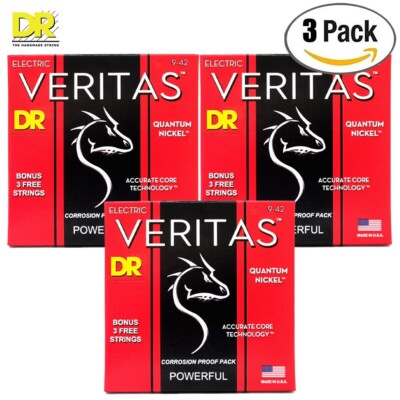 3-PACK DR VTE-9 Veritas Coated Nickel Wound Electric Guitar Strings 9-42