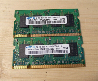 2Go (2x1Go) De Mémoire DDR2 SODIMM PC2 6400 Pour PC Portable - Marque ELPIDA - Testée Fonctionnelle