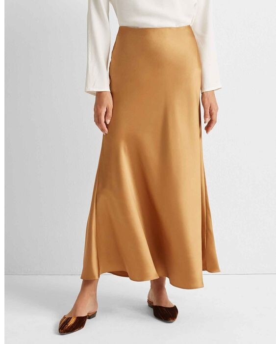 Club Monaco Women's Long Bias Skirt Beige Satin Size Retail $179