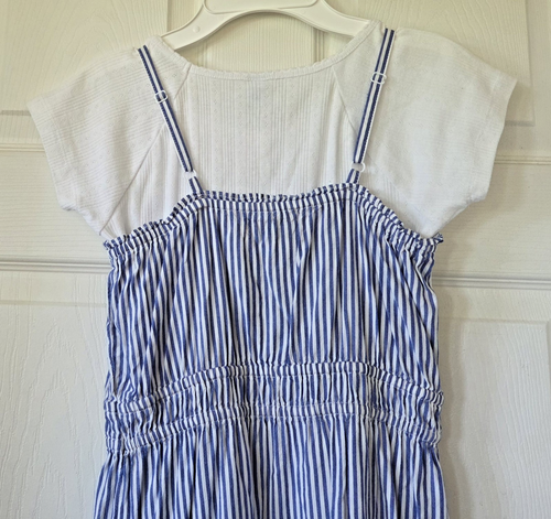 OLD NAVY Girls Blue & White Striped Jumper Dress & White Short Sleeve Top Size L - Picture 5 of 12