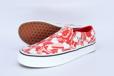 VANS SHOES ASHER SLIP ON US 5.5 EUR 37 MARBLE HEARTS RED