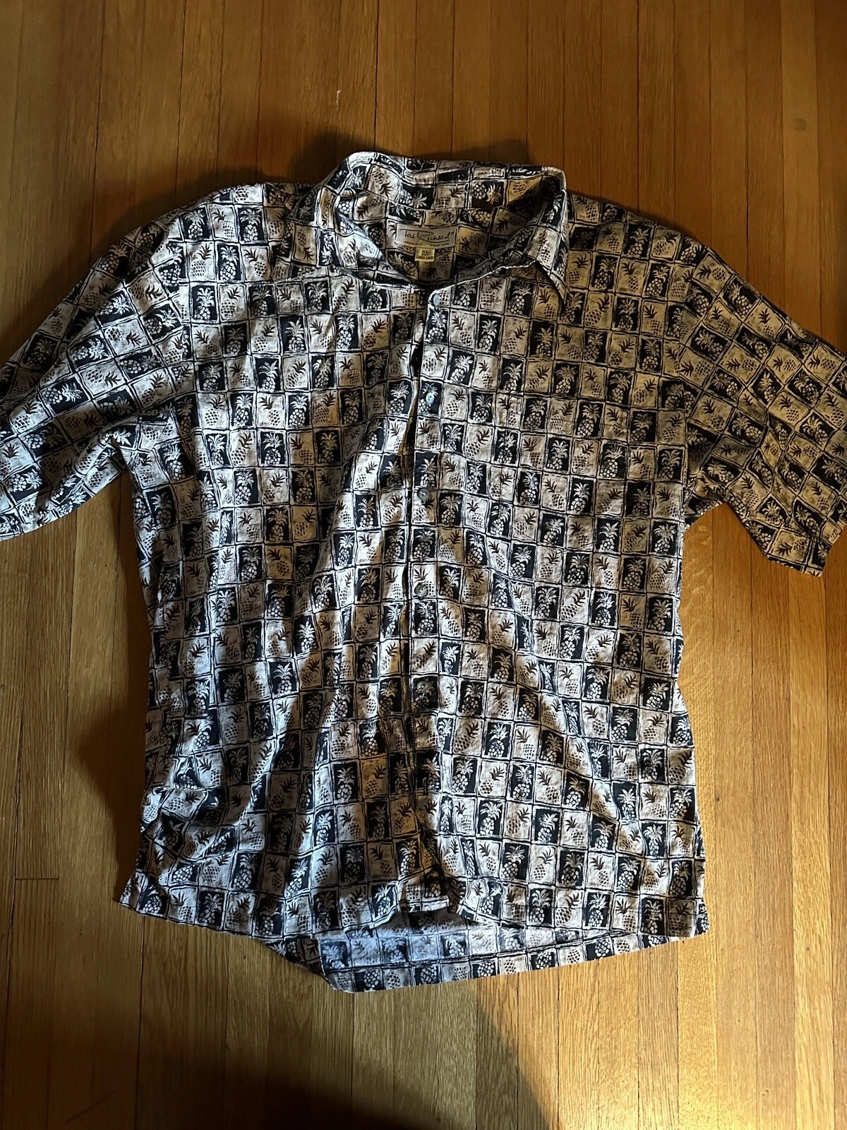 Tori Richard Dress Shirt Mens XL Floral Bamboo Pineapple Hawaiian Button Up