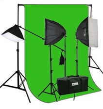 2400 Watt Video Photography Studio Hair Boom Lighting Kit 6x9 Green Backdrop