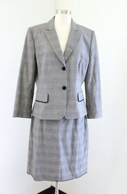 Daniele O Tahari Levine Gray Blue Black Plaid Skirt Blazer Suit