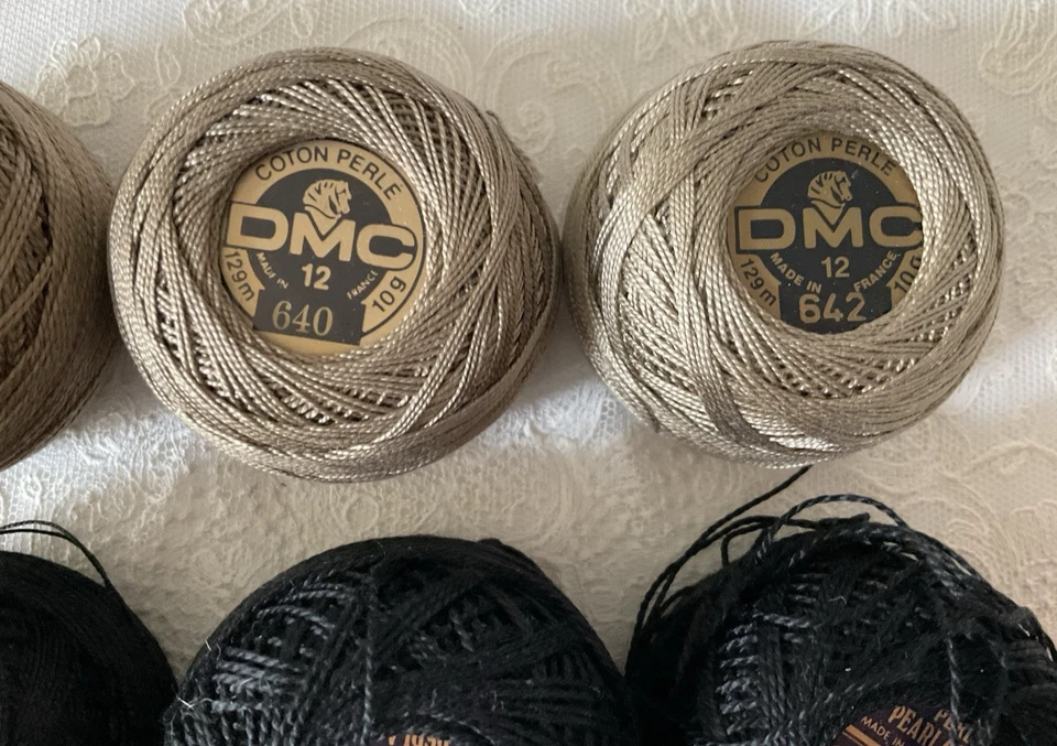 DMC Anchor Cotton Perle Thread Lot of 6 Size 8 & 12 Made in France Black Taupe - Image 3 of 4