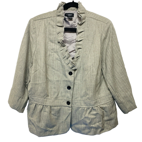 T. Milano Lightweight Womens Plus 18W Crop Blazer Jacket Ruffle 1/4 Sleeve