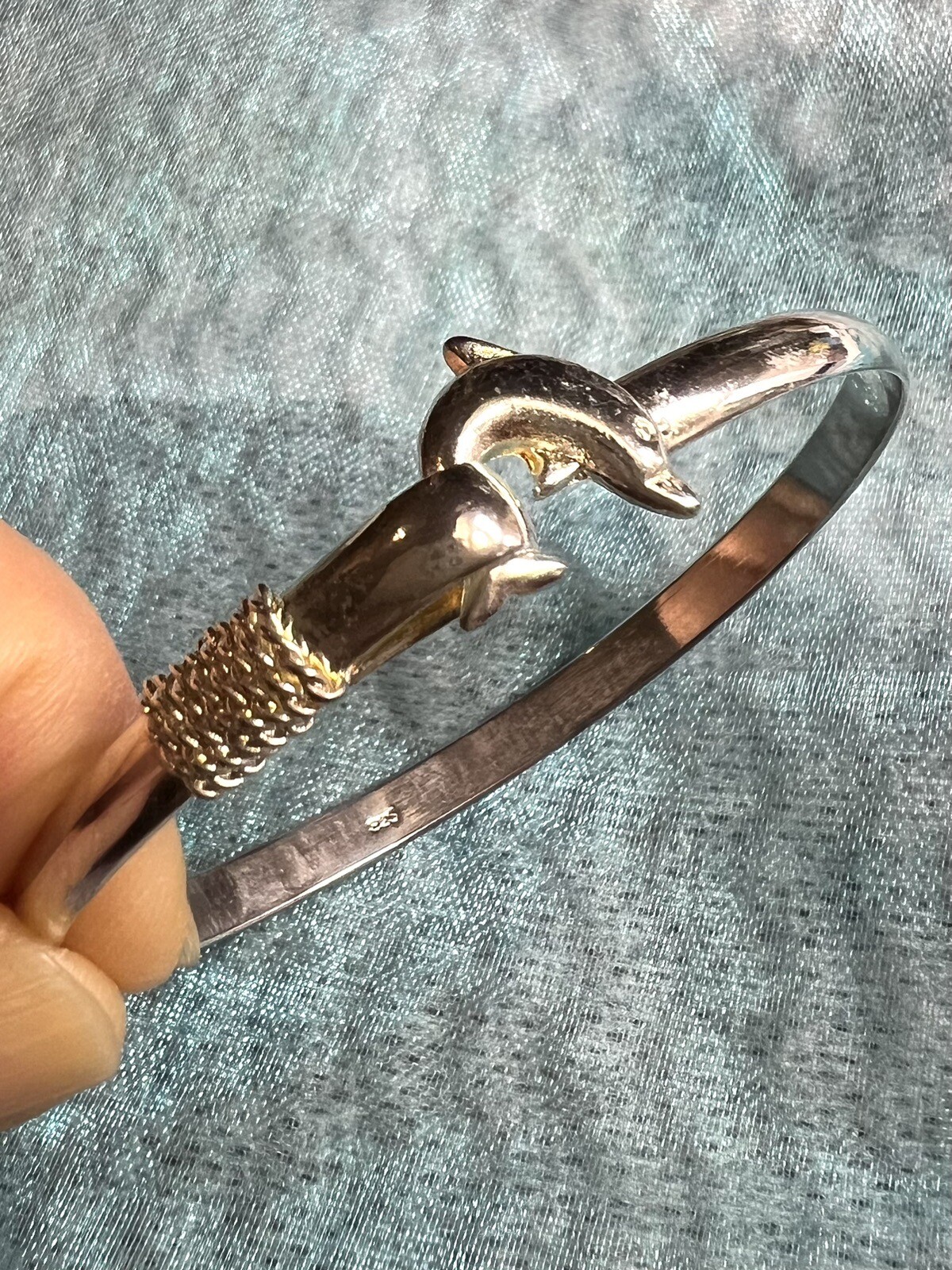 925 solid Sterling silver Dolphin Design Bangle 6… - image 14