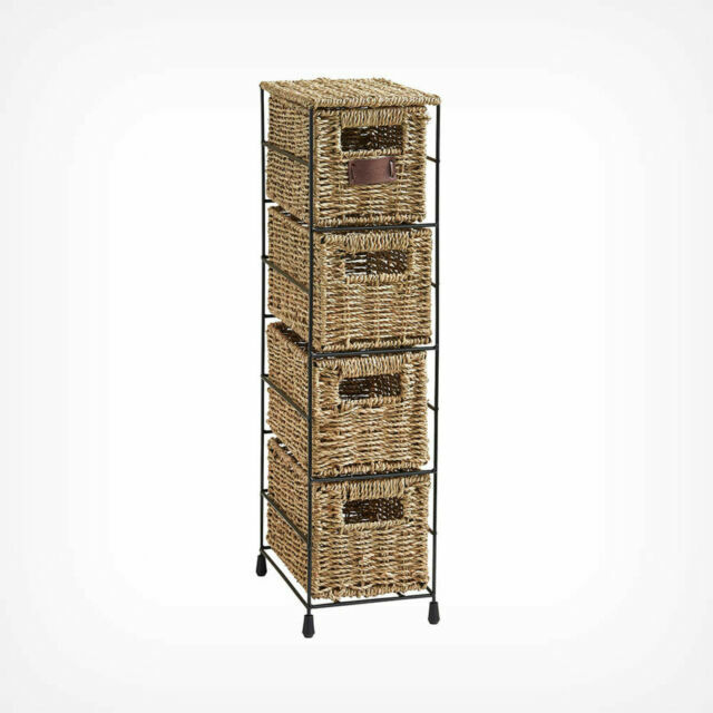 Narrow Seagrass 4 Tier Tall Handmade Wicker Storage Unit Bathroom Drawer Cabinet For Sale Online Ebay