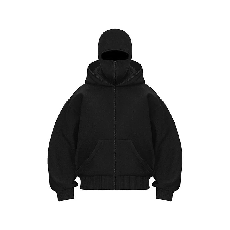 Balaclava Hoodie Zipper Winter Hoodies for Mens Double Layer Hooded Sweatshirt - Image 3 of 4
