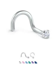 925 Sterling Silver Nose Ring Stud Screw 1.5mm Prong CZ 22 Gauge 22G