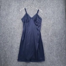 VINTAGE Deena Dress Women 38 US M Medium Blue Mini Slip Satin V Neck Lace A Line