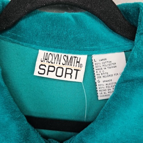 Vintage 90s Jaclyn Smith Sport Oversized Velvet Shirt Womens L Teal Embroidered - Picture 4 of 10
