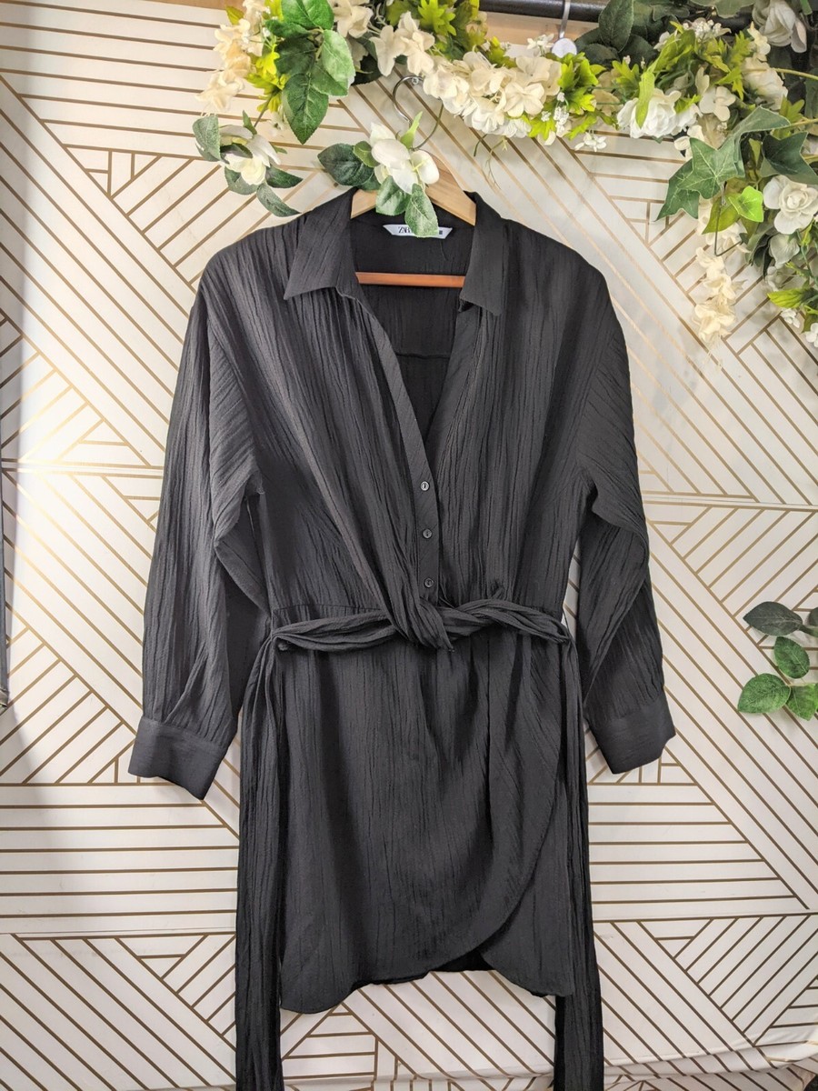 black button down dress zara Zara Black Belted Shirt Dress M (8-10) New