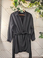 ZARA Women's Black Collared Button Up Dress Wrap Around Tie Size Medium