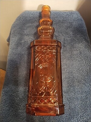 Vintage Amber Glass Decorating Bourbon Bottle 12''X 3'' Embossed Design Cork 