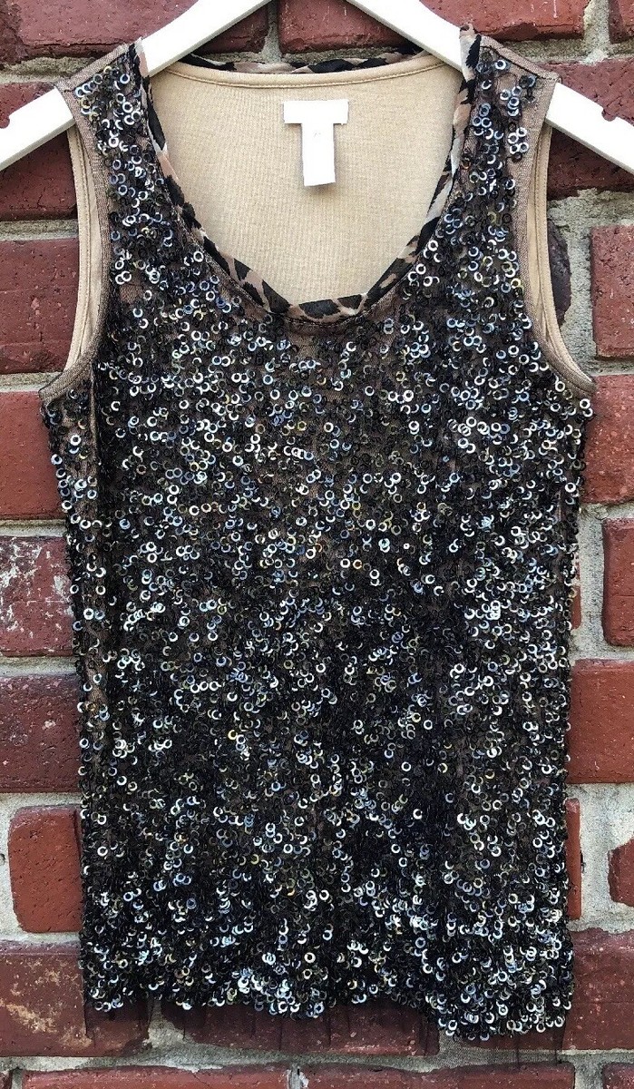 Chicos Sz 0 Womens Sz S Small Sequin Leopard Print Tank Cami Top