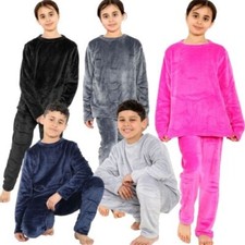Kids Childrens Warm Fleece Pyjamas For Boys  Girls Sleepover 2 Piece Gift Set
