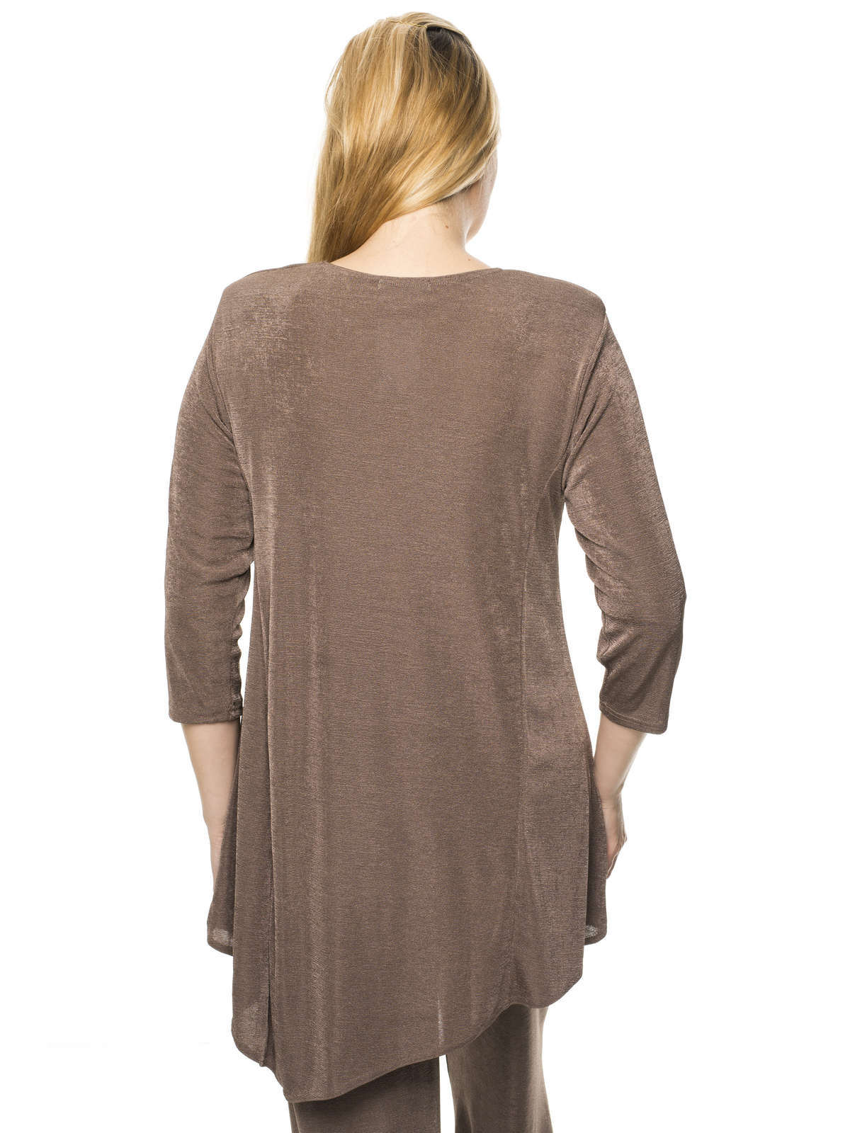 Damen Slinky Tunika Longtunika Longshirt Lagenlook nougat Zipfel Longshirt Shirt