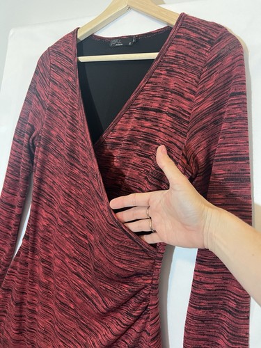 Prana Women Dress Medium Size Burgundy V-Neck Wrap Style Stretch Long Sleeves - Picture 5 of 10