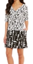 H by Halston White Black Polyester Dress Tunic Size XL TG