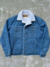Vintage Wrangler Sherpa Lined Denim Made In USA 80s Trucker Jacket M 