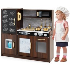Kid  s Pretend Play Kitchen Toddler Kitchen Playset w/ Blackboard Brown