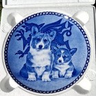 Blue & White Welsh Round Collector Plate - Welsh Corgi Dog & Dragon Theme — photo 1