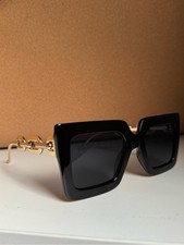 Black Square Oversized Sunglasses with Gold Chain Temples