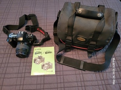 VINTAGE Black Canon EOS REBEL X S 35mm FILM ''ONLY'' SLR Camera Body & Lens w/Came