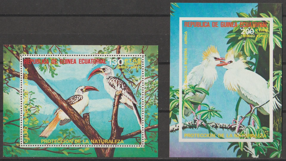 == Guinée Équatoriale. 2 Blocs-feuillets ★★ Oiseaux d'Afrique — 1972 == - Photo 1/1