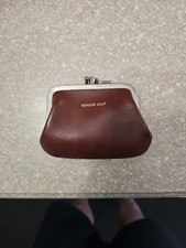 Vintage Genuine Calf Leather Kiss Lock Double Coin Change Purse Brown