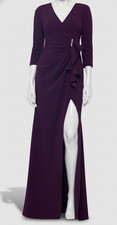 Betsy  Adam Women's Purple High-Slit Lined Ruffled Evening Gown Dress Size 12